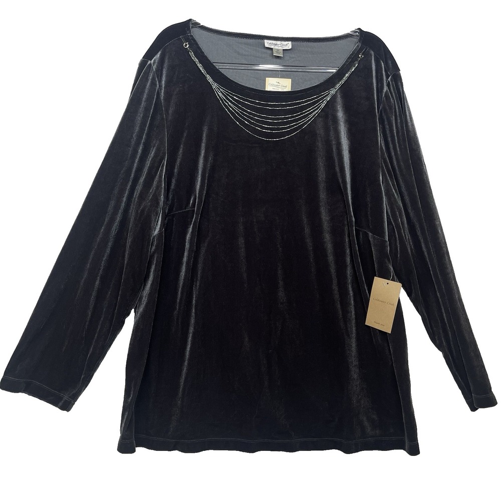 Coldwater Creek Crushed Velvet Tunic Top Womens Sz 3X Gray Necklace Detail New‎